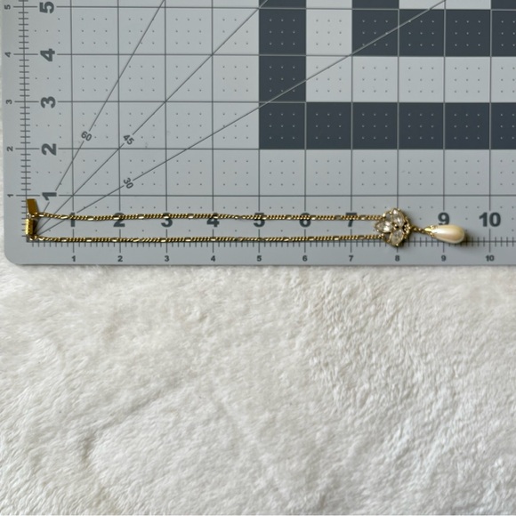 1928 JEWELRY CO | Vintage | Faux Pearl Drop Clear Rhinestone Y - Shape Necklace - Picture 15 of 16